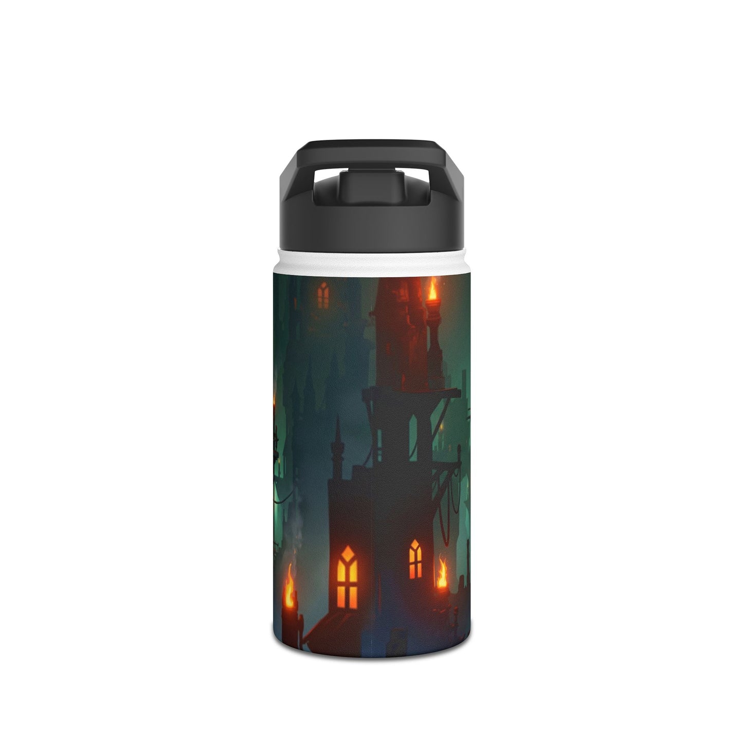 Floating City of Gilded Sparks Stainless Steel Water Bottle, Standard Lid – Neon Fog & Ember-Lit Towers