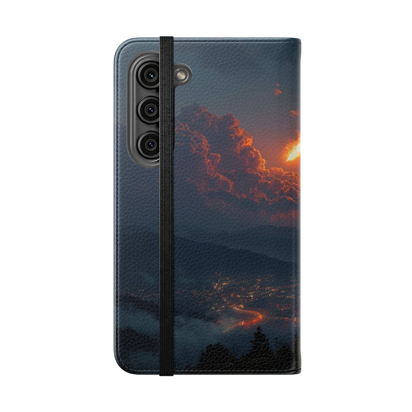 Meteor Over Valley Flip Cases – Crimson Sky Sentinel Cover