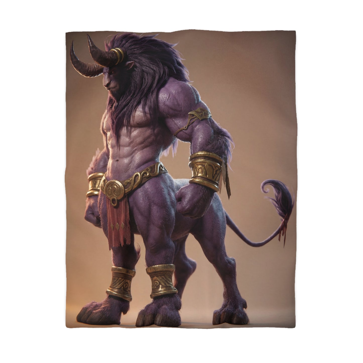 Purple Bull Sentinel Microfiber Duvet Cover – Regal Warrior of the Golden Dawn