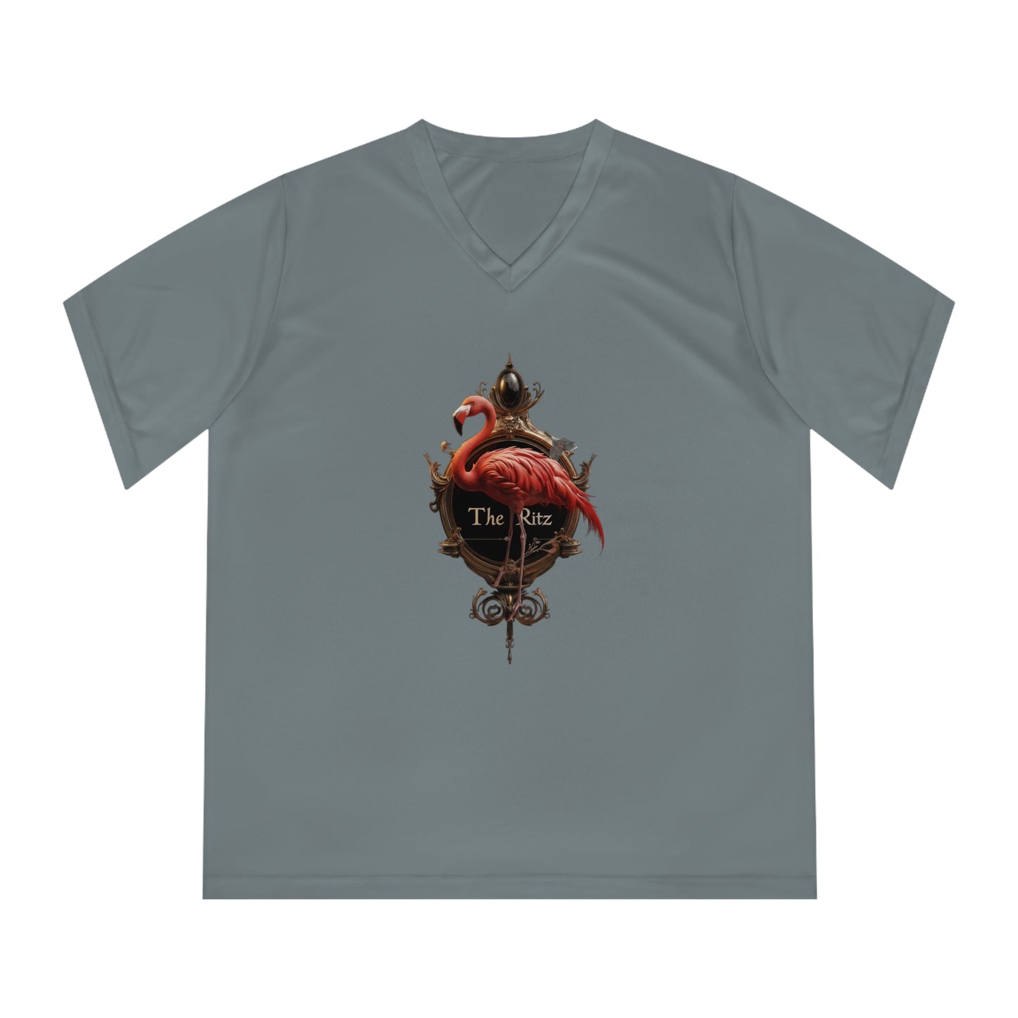 Velvet Frame Flamingo Women's Performance V-Neck T-Shirt – Ornate Gold Ritz Crest
