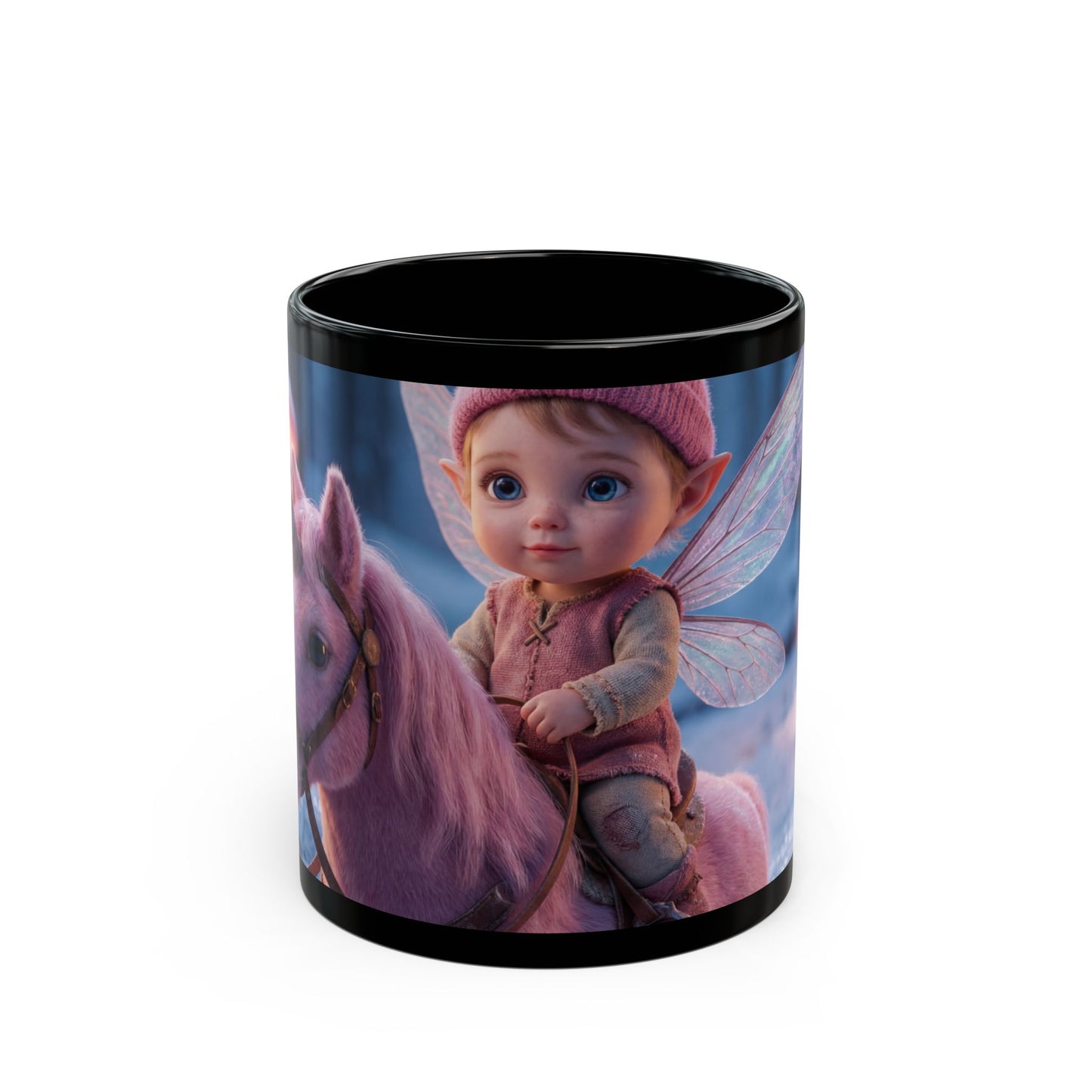 Fairy Rider Unicorn Mug – Snowy Mushroom Grove Dreamscape