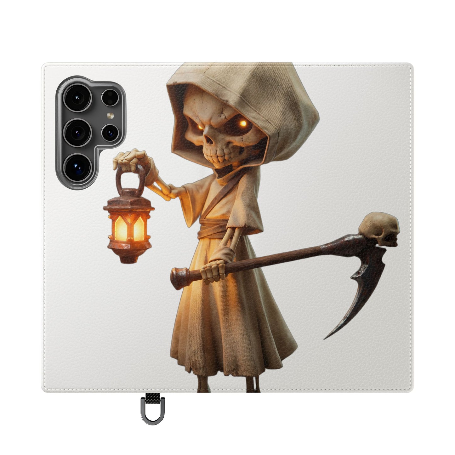 Lantern-Bearing Sentinel Flip Cases – Hooded Guardian with Scythe and Warm Glow
