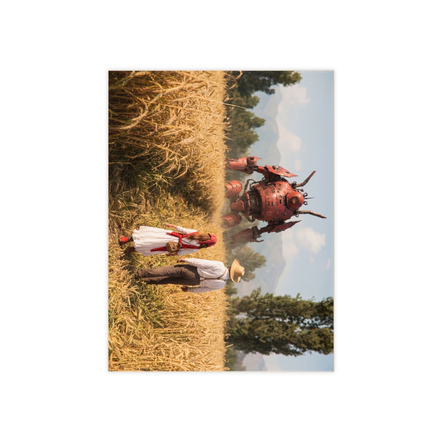 Red Rust Giant Ceramic Photo Tile – Wheatfield Encounter with a Gentle Colossus