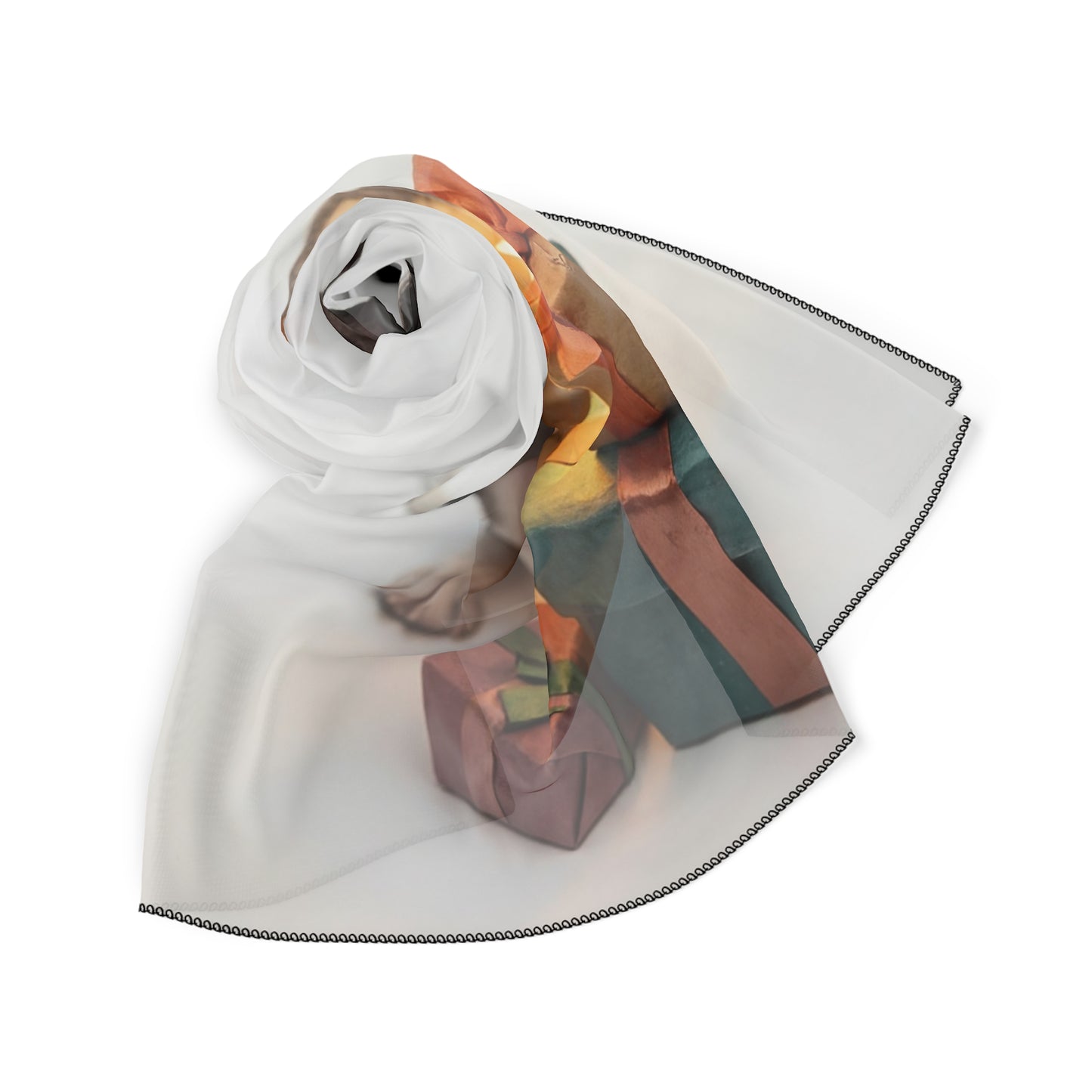 Puppy with Gifts Poly Scarf – Warm Orange Bandana for Festive Days