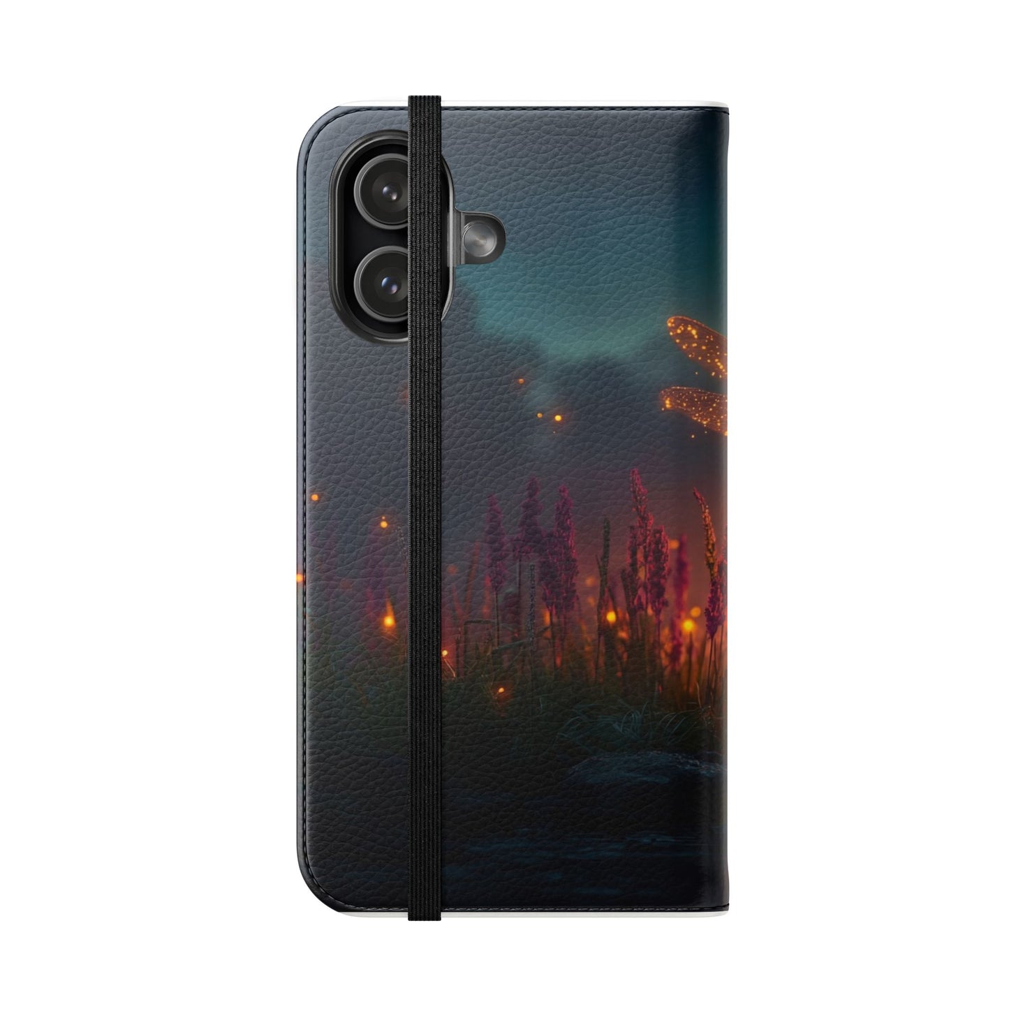 Bioluminescent Dragonfly Flip Cases – Glowing Amber Wings Over Twilight Marsh