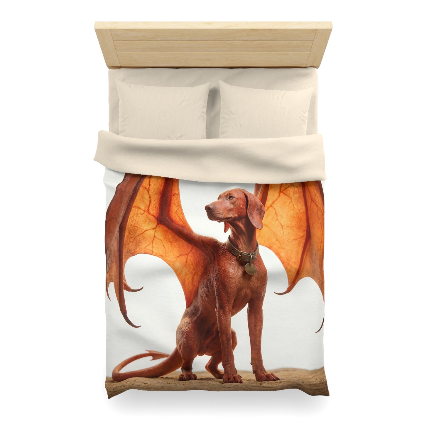 Winged Canine Guardian Microfiber Duvet Cover – Amber Flight Dreamscape