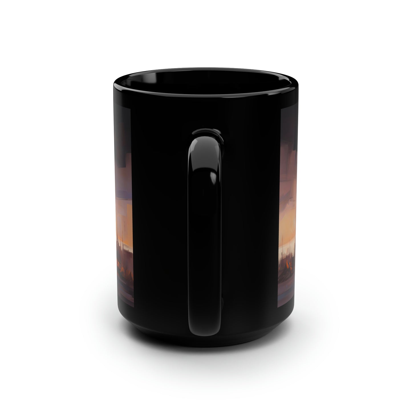 Oil painting of a captivating nocturnal landscape at Burning Man, featuring grand and imaginative art installations - Mug, Black