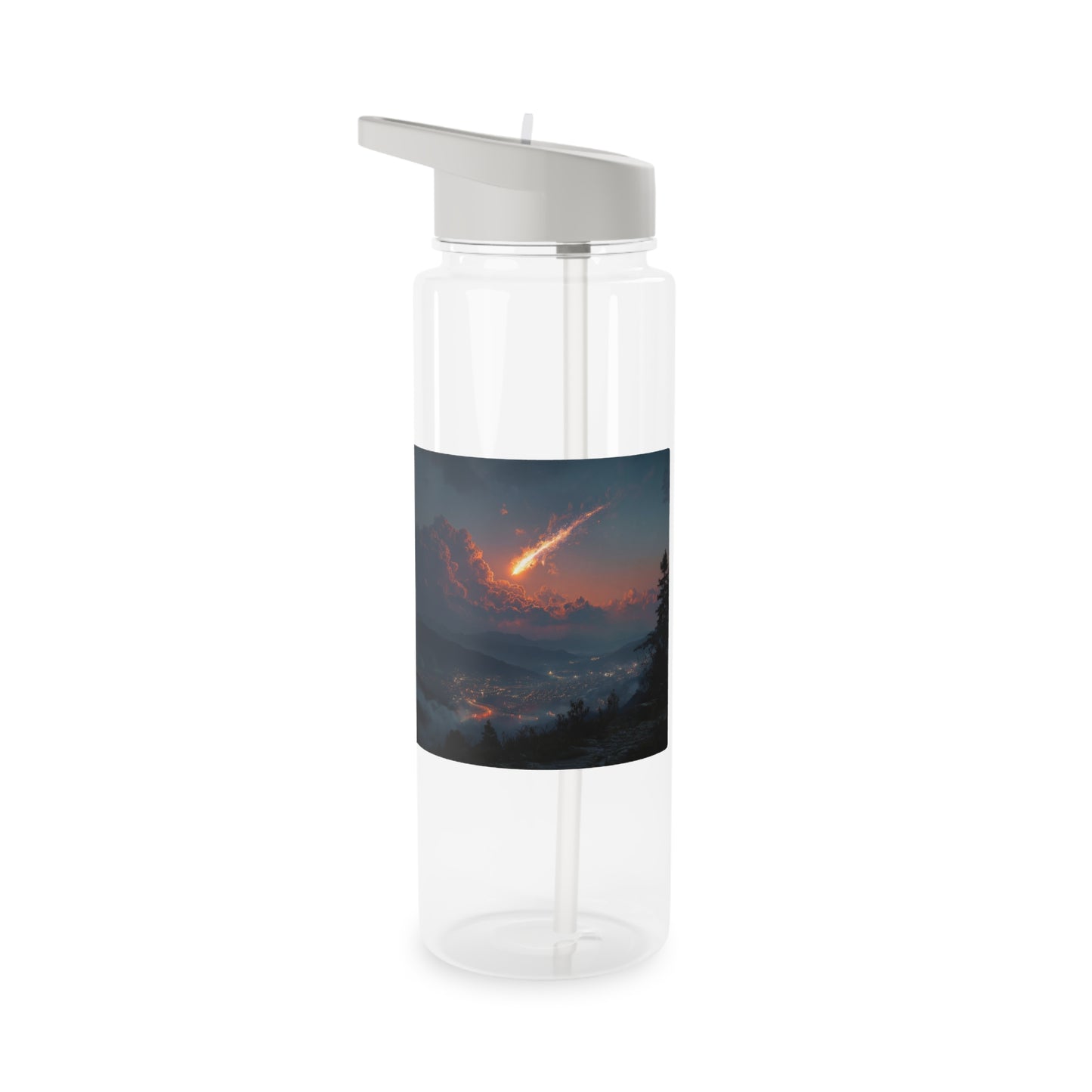 Meteor Over Mountain City Tritan Water Bottle – Fiery Trail Across Twilight Valley