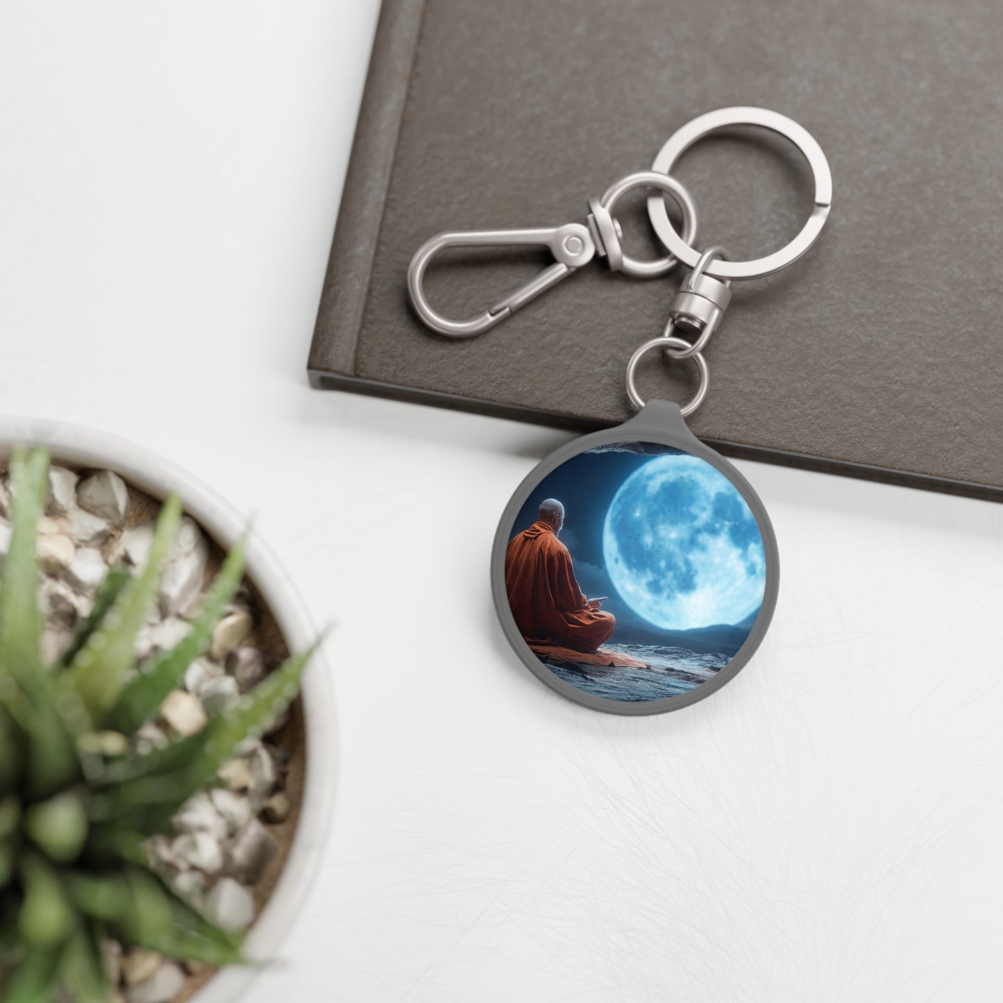 Moonlit Monk Keyring Tag – Stillness Beneath the Celestial Glow