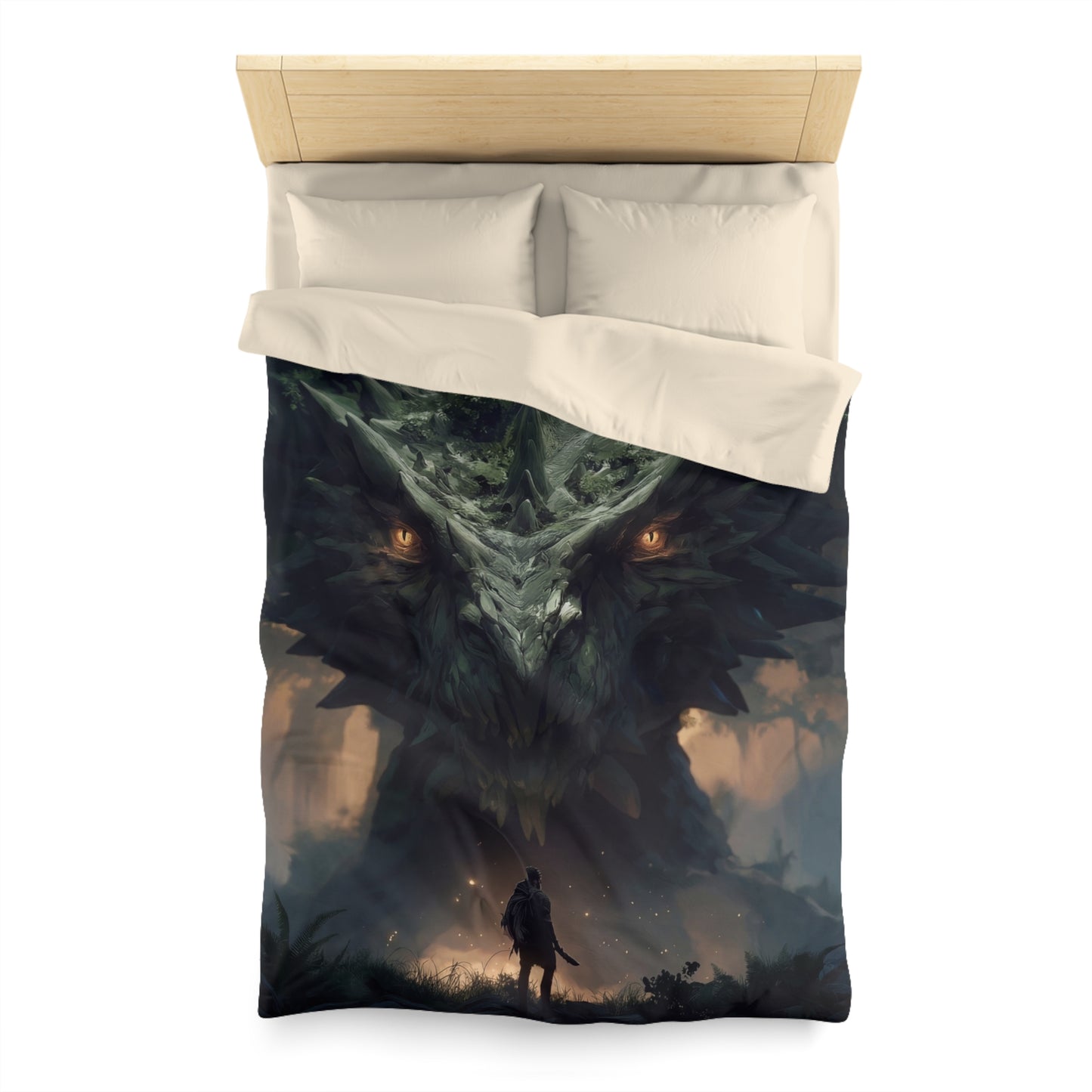 Ancient Dragon Sentinel Microfiber Duvet Cover – Forest Guardian at Dusk