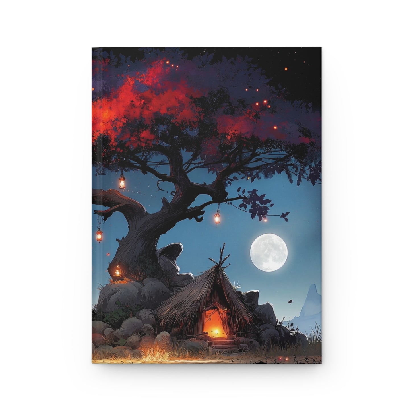 Whispering Grove Hardcover Journal Matte – Crimson Canopy Under Moonlit Sky