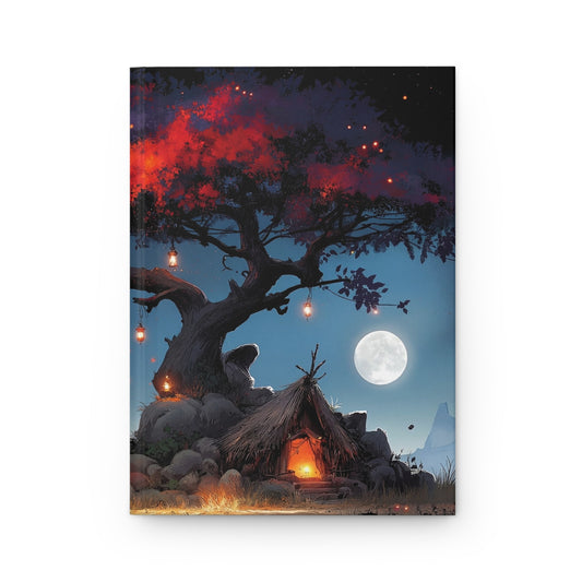 Whispering Grove Hardcover Journal Matte – Crimson Canopy Under Moonlit Sky