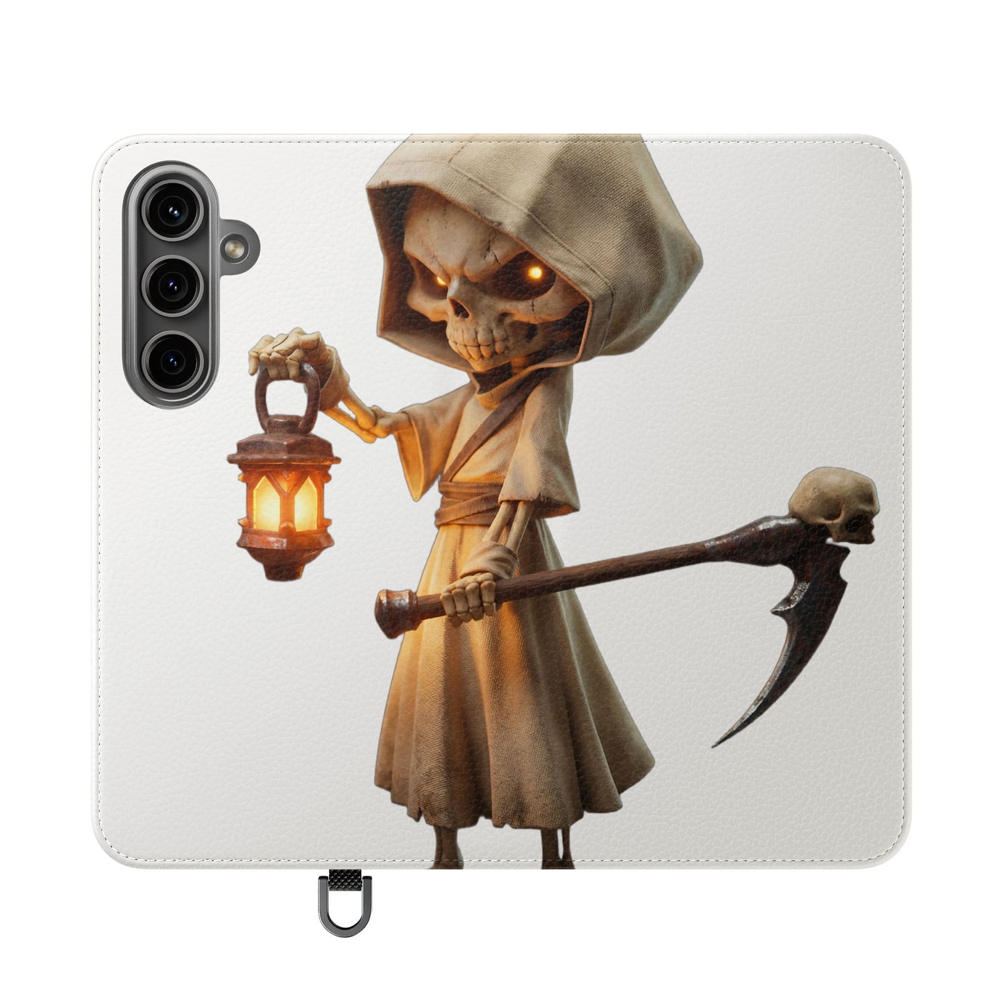 Lantern-Bearing Sentinel Flip Cases – Hooded Guardian with Scythe and Warm Glow