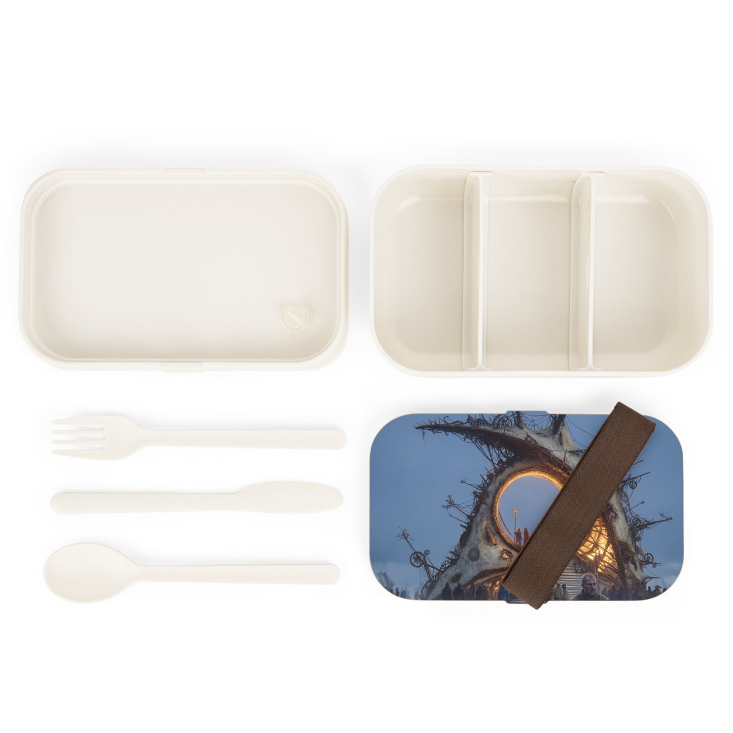 Celestial Threshold Bento Lunch Box – Woven Light Portal in Frost