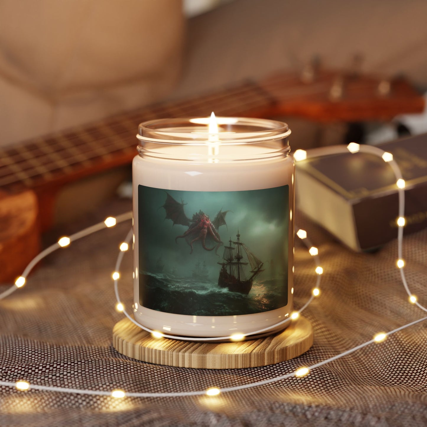 Leviathan’s Wrath Scented Soy Candle, 9oz – Storm-Tossed Ship in Crimson Sky