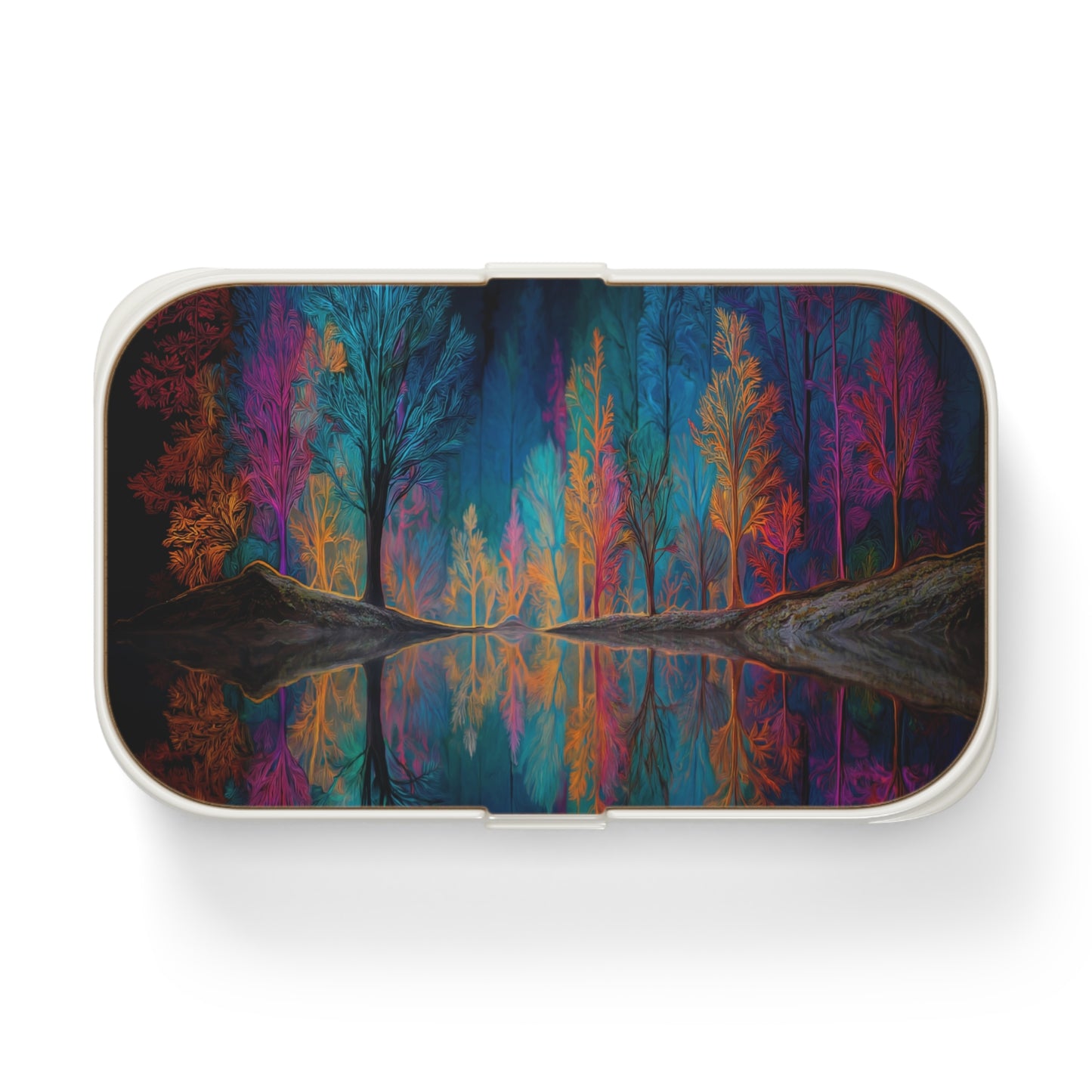Chromatic Forest Reflection Bento Lunch Box – Mirror of Electric Twilight