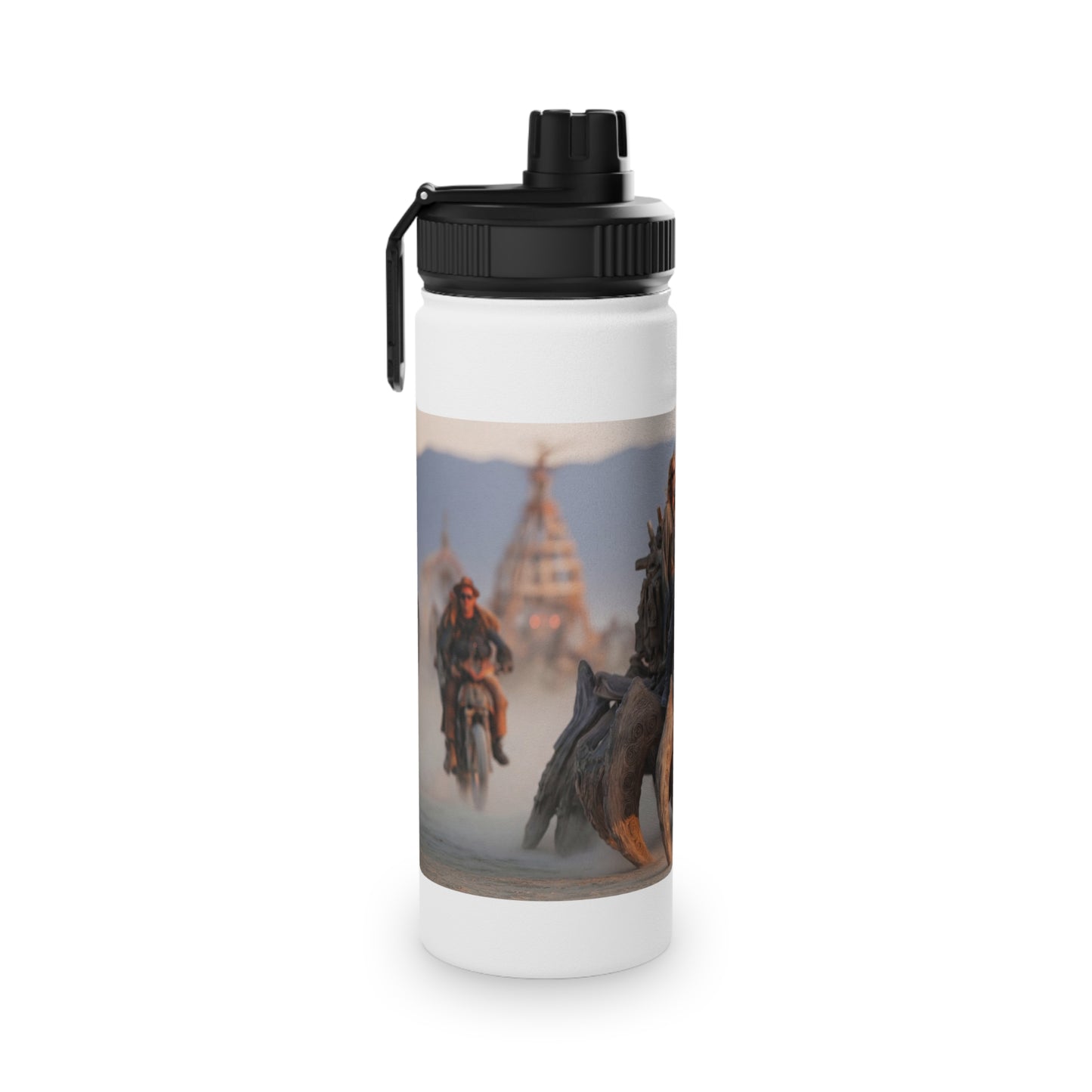 Desert Dragon Ride Stainless Steel Water Bottle, Sports Lid – Sunset Dust and Steam-Punk Fangs