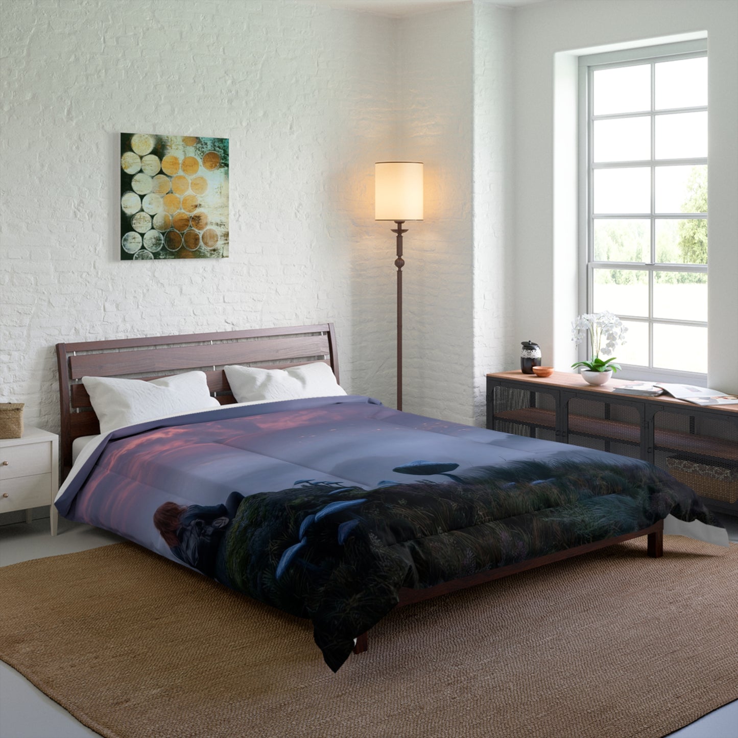 Moonlit Wanderer Comforter – Twilight Meadow with Glowing Mushrooms