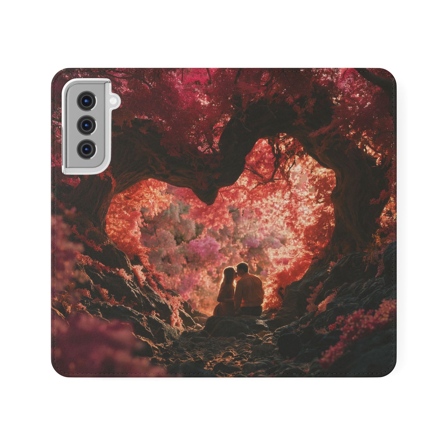 Crimson Arch Flip Cases – Heart-Shaped Canopy Romance