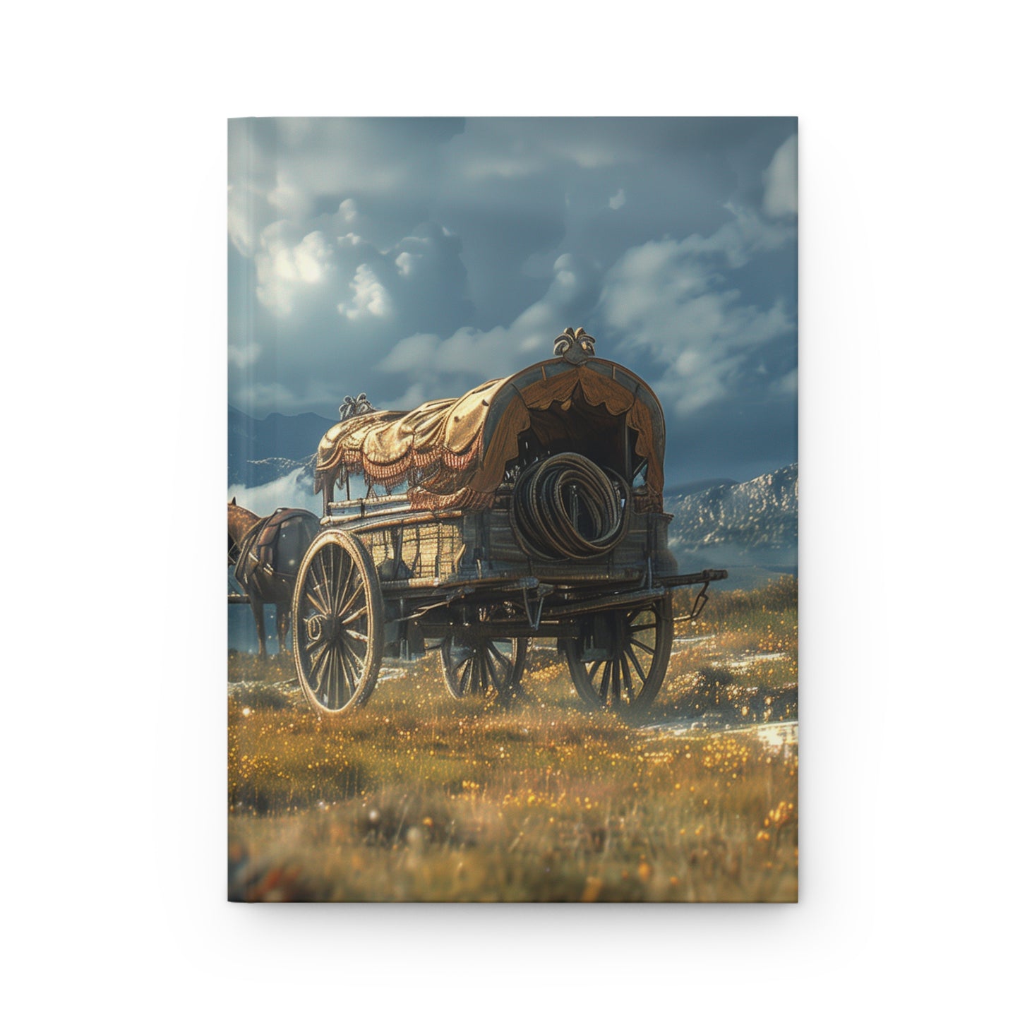 Vintage Wagon in Wildflower Meadow - Hardcover Journal