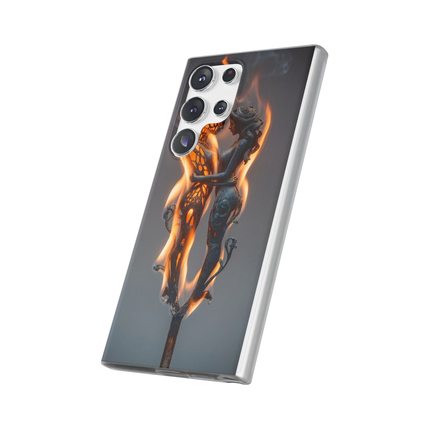 Flame-Embraced Lovers Flexi Cases – Intimate Glow Within the Fire