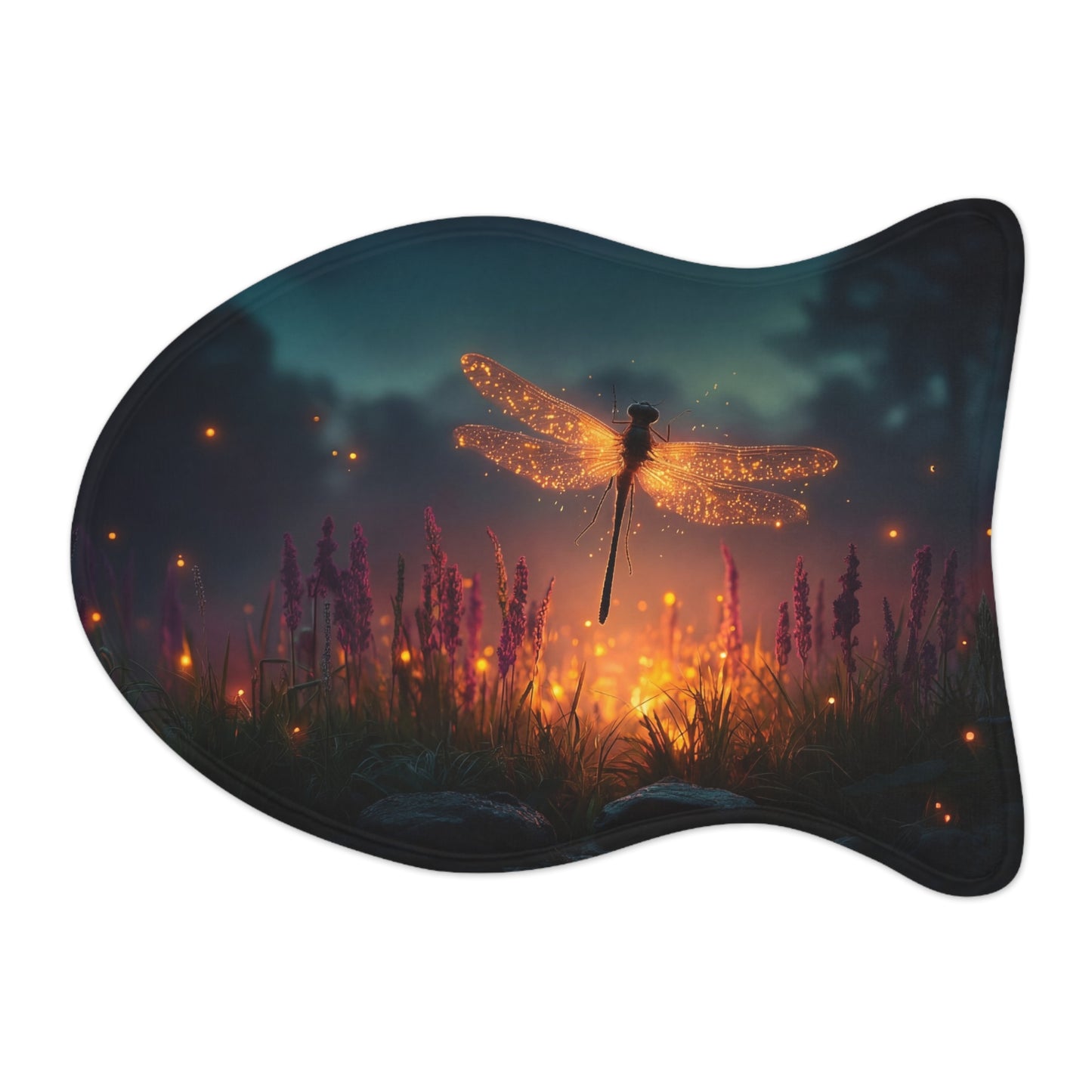 Glowing Dragonfly Pet Feeding Mats – Twilight Meadow Dreamscape