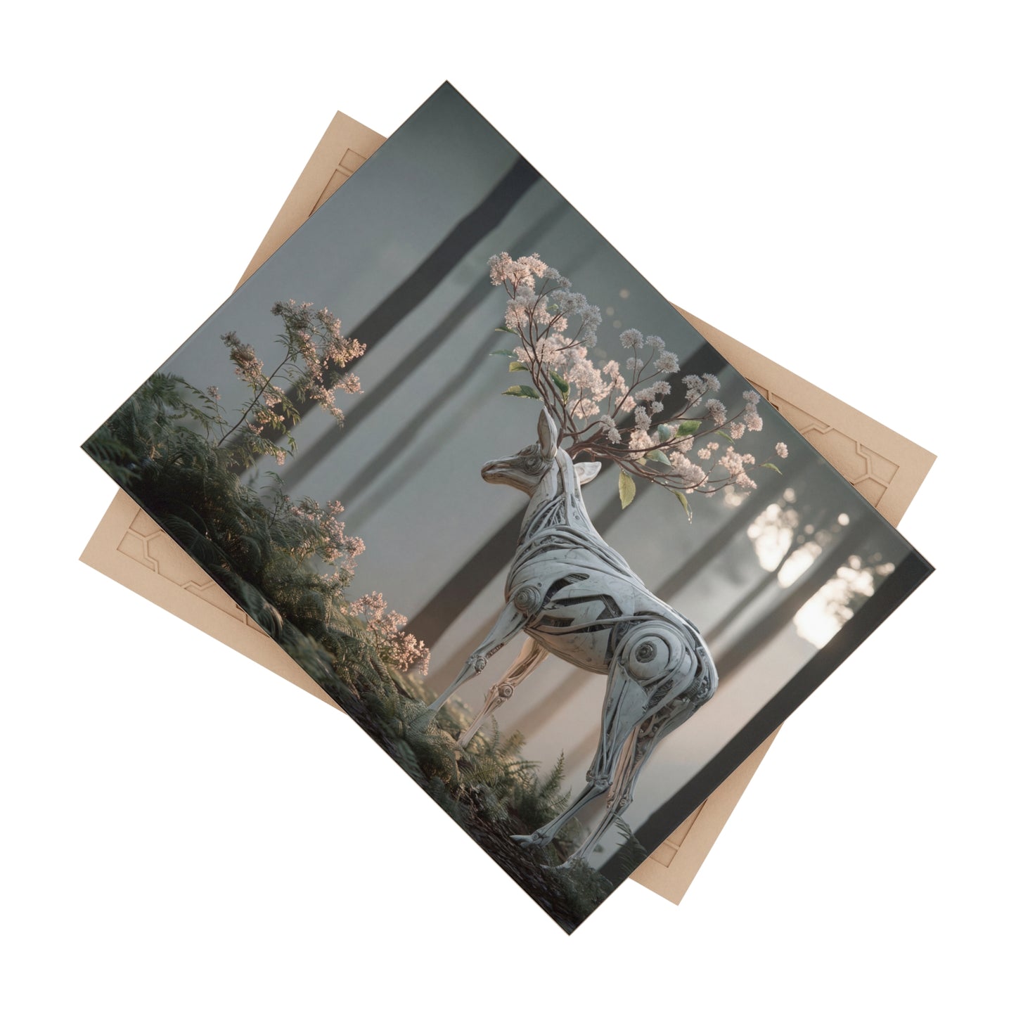Botanical Stag Ceramic Photo Tile – Whispers of the Living Machine