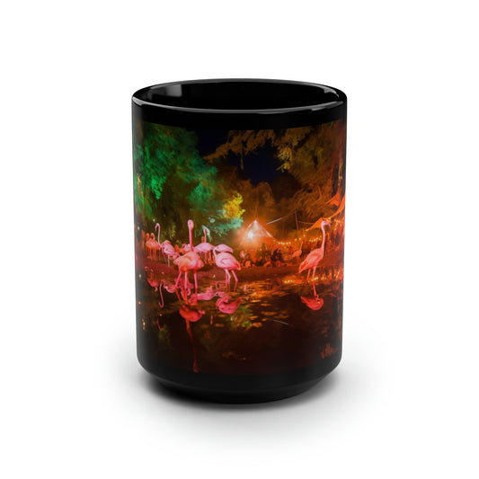 oregon country fair, flamingos at the oregon country fair, oregon, after dark - Mug, Black