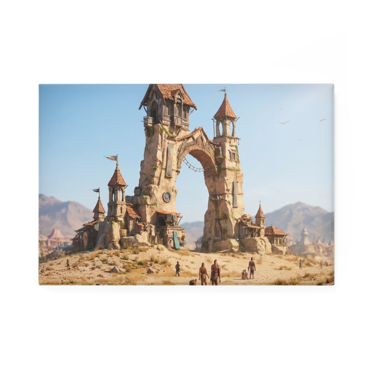 Desert Citadel Button Magnet, Rectangle (1 & 10 pcs) – Sunlit Ruins of the Forgotten Gate