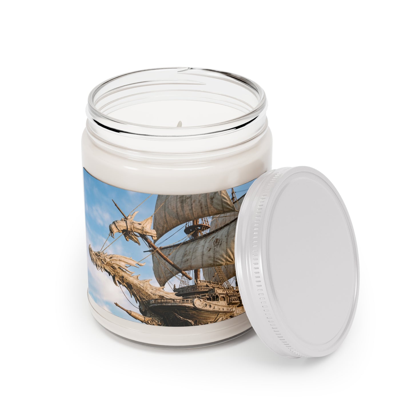 Dragonhead Galleon Scented Soy Candles with White Lid, 9oz – Salt-Kissed Seascape
