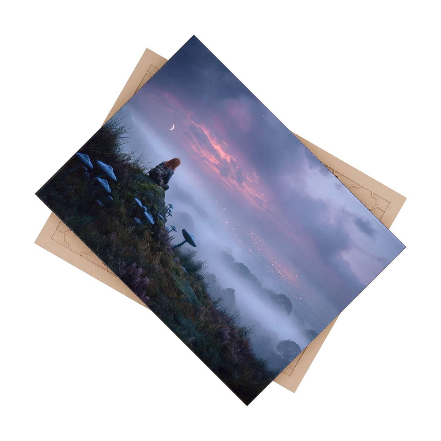 Moonlit Hilltop Wanderer Ceramic Photo Tile – Twilight’s Whispering Grove
