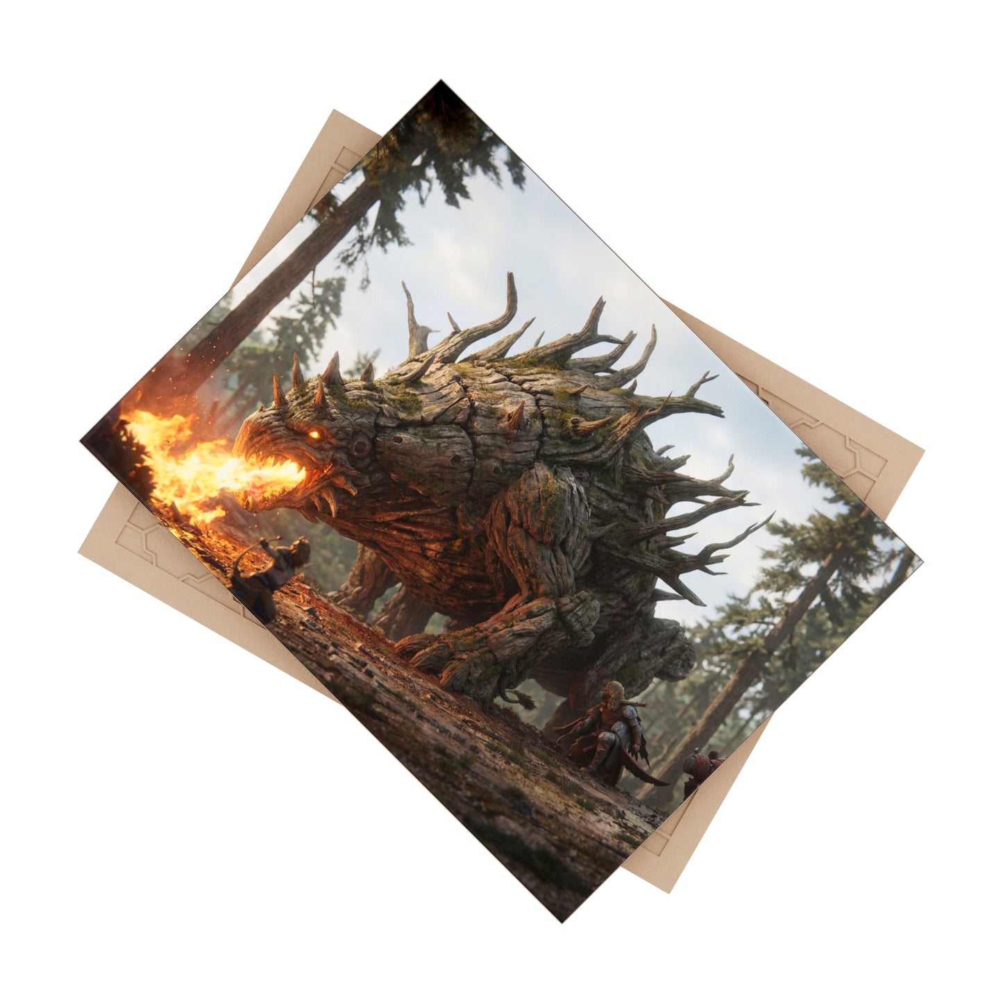 Ancient Forest Dragon Ceramic Photo Tile – Fire Breath in the Twilight Grove