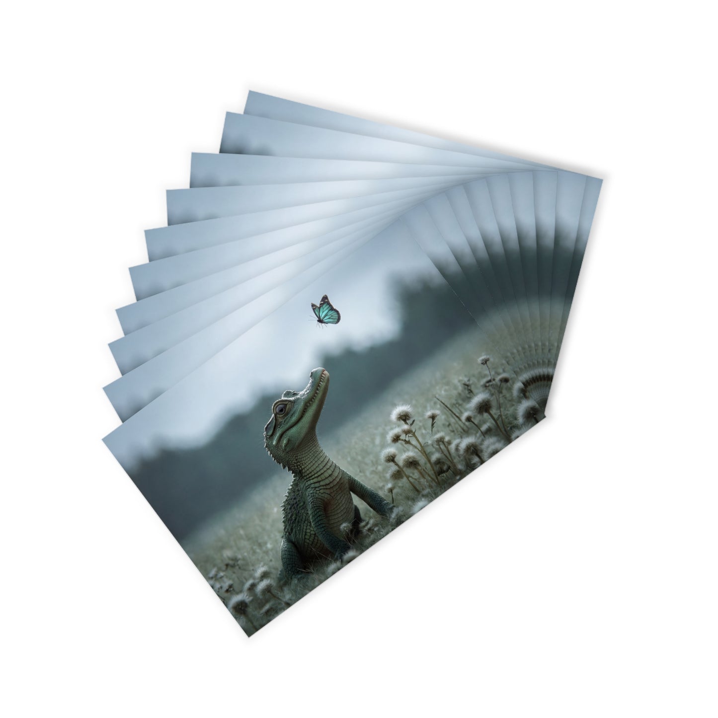 Crocodile Butterfly Postcards (10pcs) – Emerald Guardian Meadow Scene