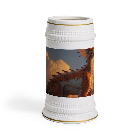 Amber Ridge Dragon Stein Mug – Sunset Guardian with Feathered Tail