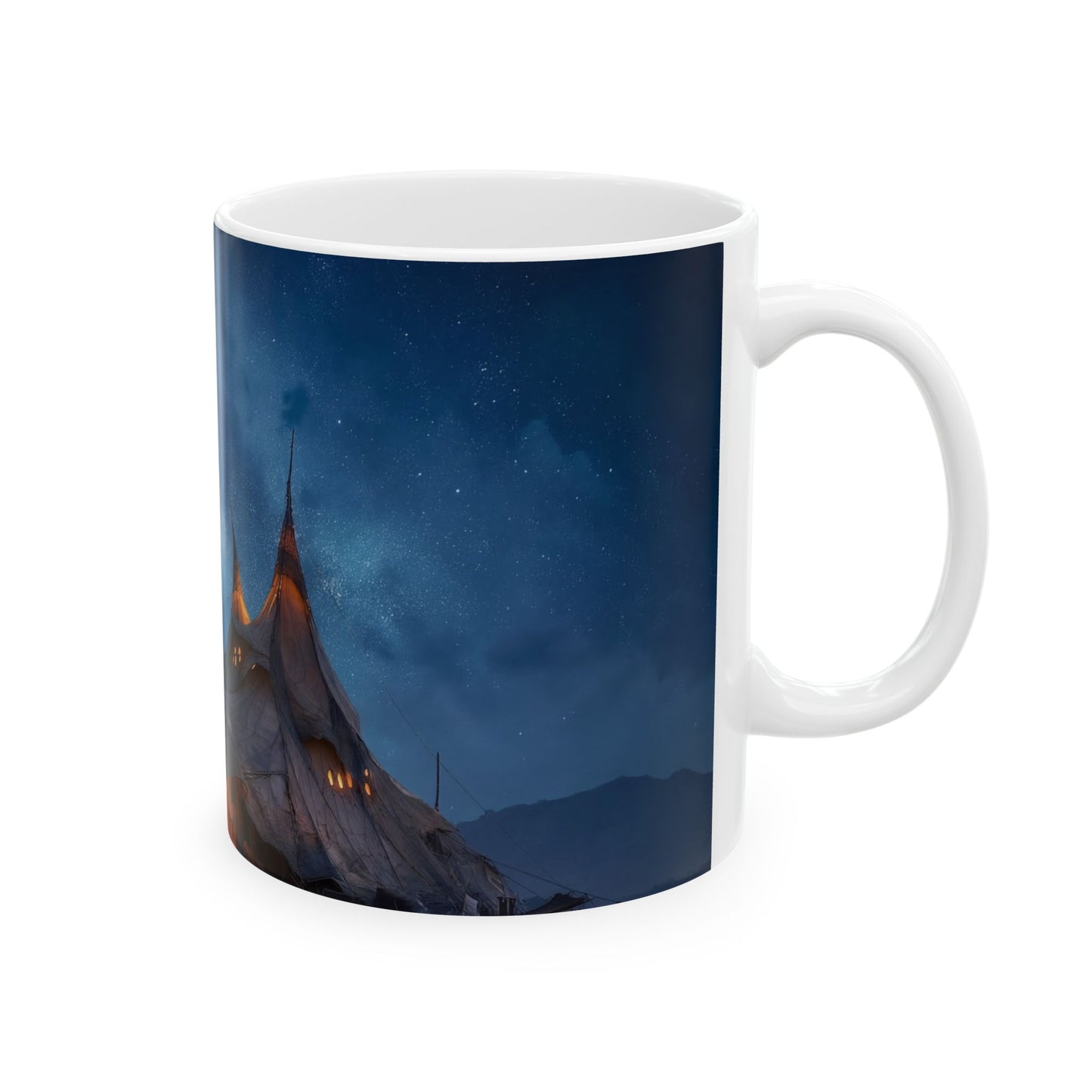 Starlit Nomad Tent Ceramic Mug – Milky Way Over Desert Haven