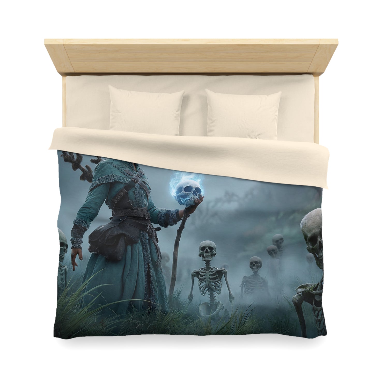 Blue-Skull Witch Duvet Cover – Misty Grove Necromancer Dreamscape