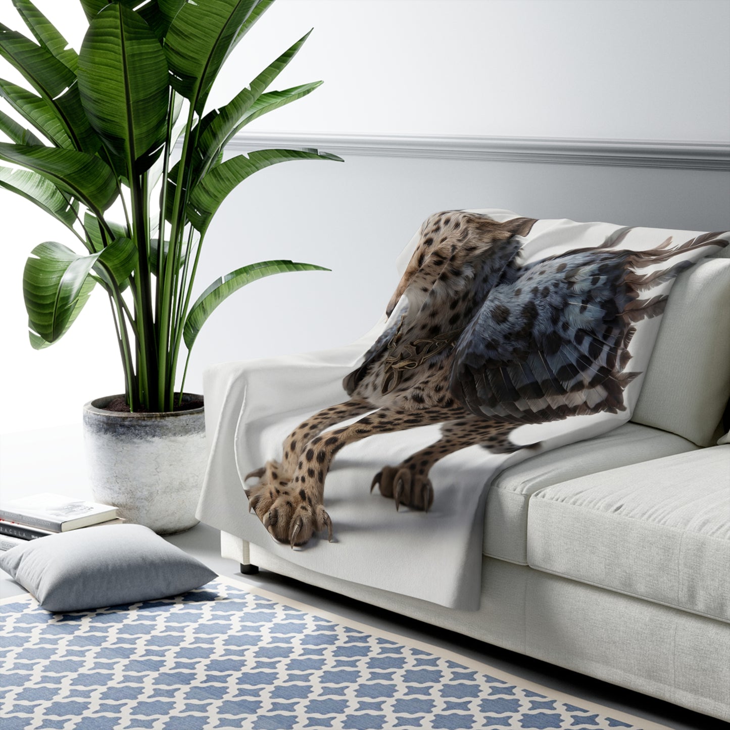 Winged Cheetah Sherpa Fleece Blanket – Shadowed Feathered Guardian