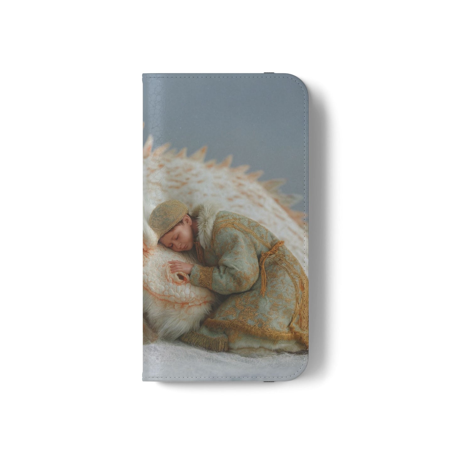 Sleeping Child and Dragon Flip Cases – Snowy Guardian Embrace