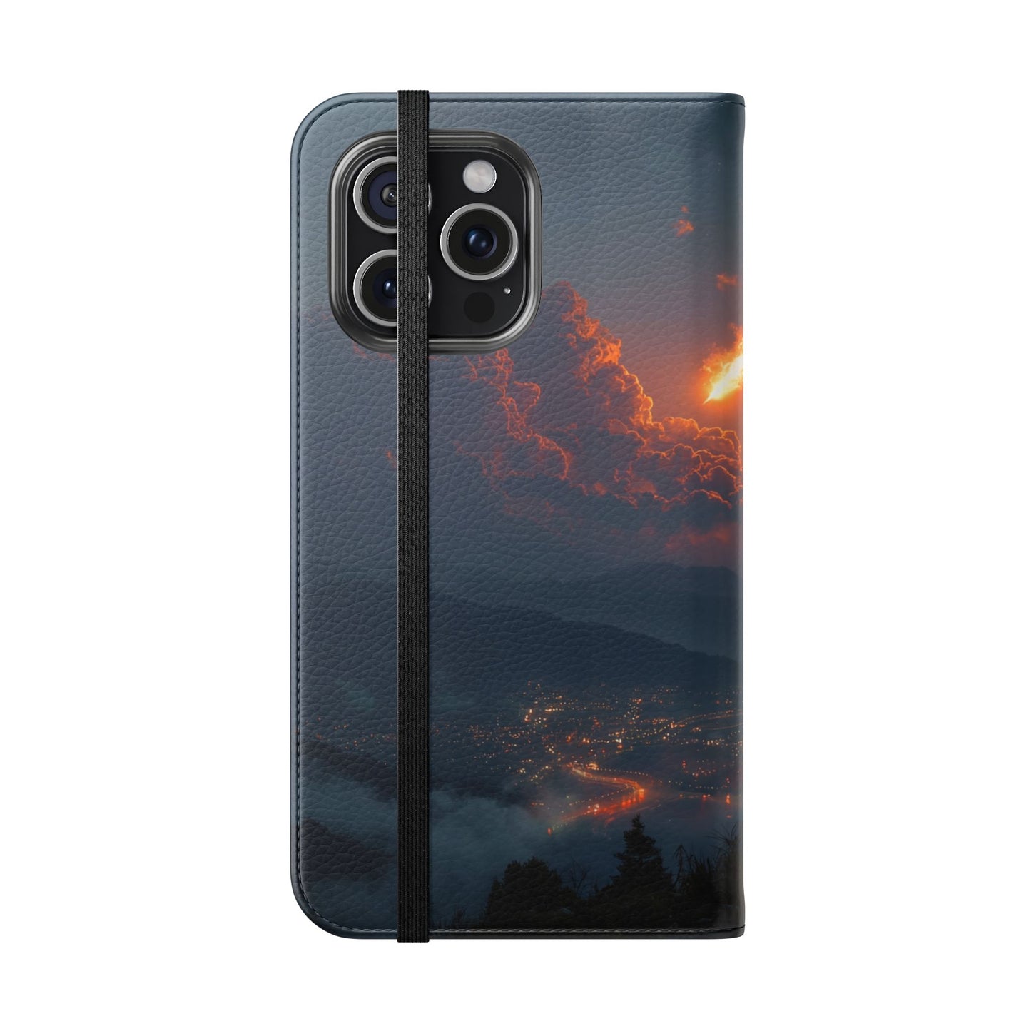 Meteor Over Valley Flip Cases – Crimson Sky Sentinel Cover