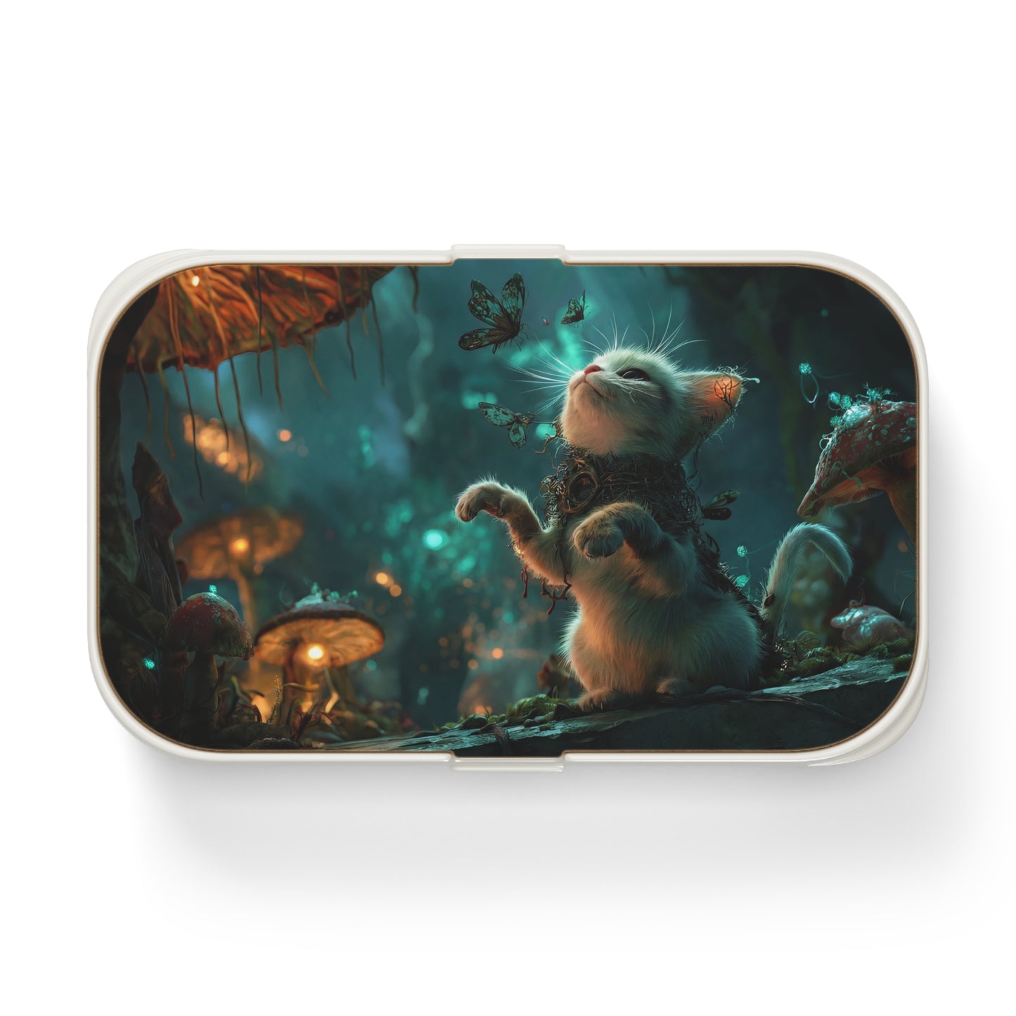 Whispering Forest Kitten Bento Lunch Box – Tiny Guardian of Bioluminescent Glows
