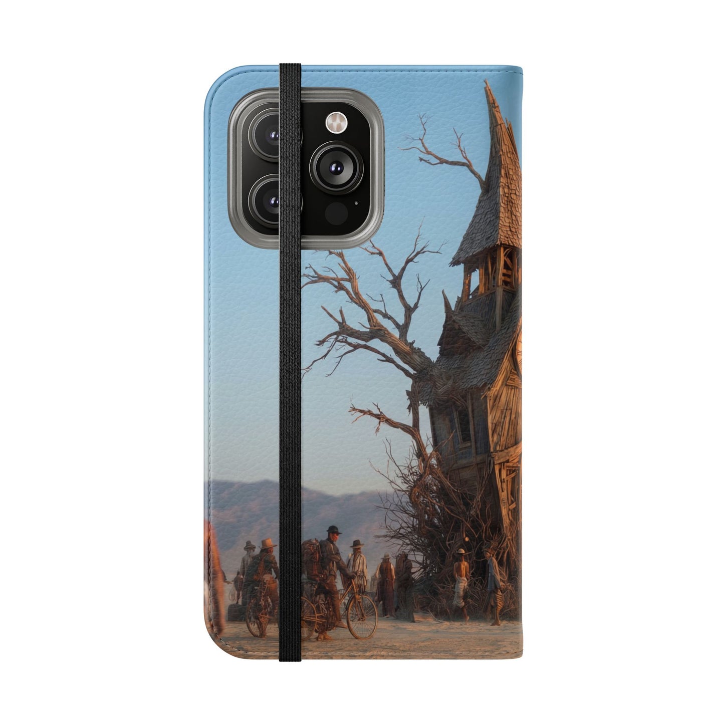 Clocktower Wanderers Flip Cases – Dusty Desert Sentinel Scene