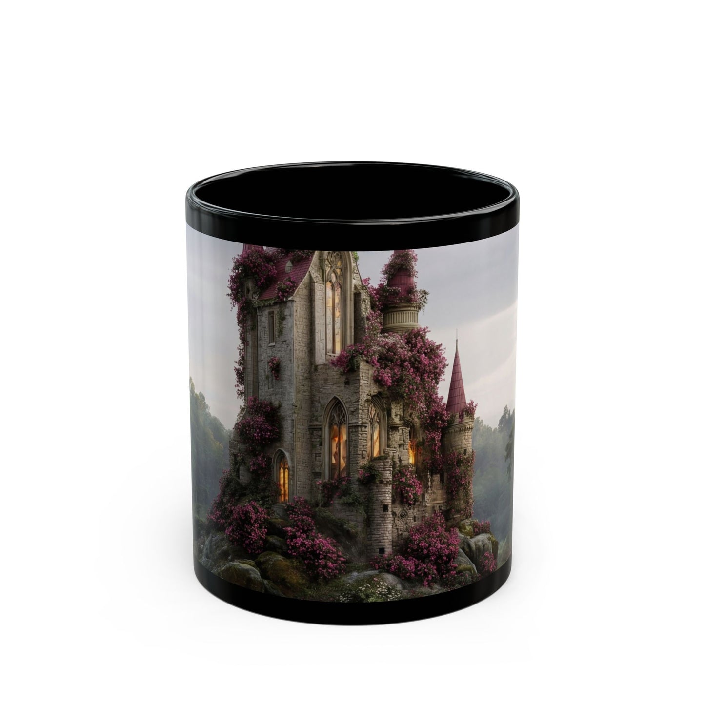 Rose-Spangled Castle Mug – Twilight Bloom Sanctuary