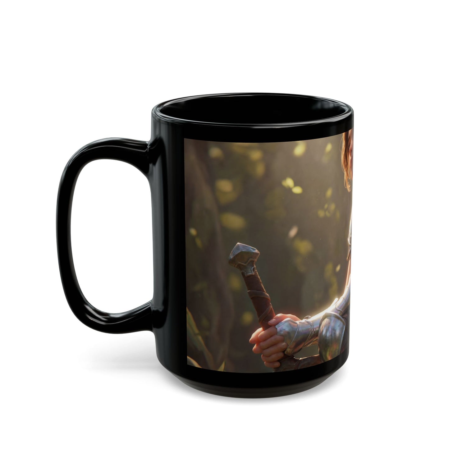 Elven Sentinel with Dragon Companion Black Mug – Sunlit Grove Rest