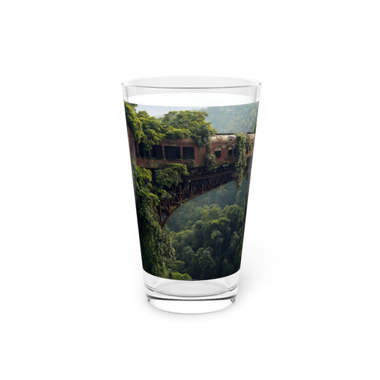 Abandoned Train Bridge Pint Glass – Verdant Ruin Over the Canopy
