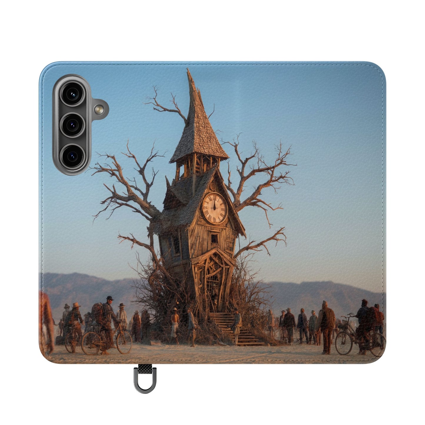 Clocktower Wanderers Flip Cases – Dusty Desert Sentinel Scene