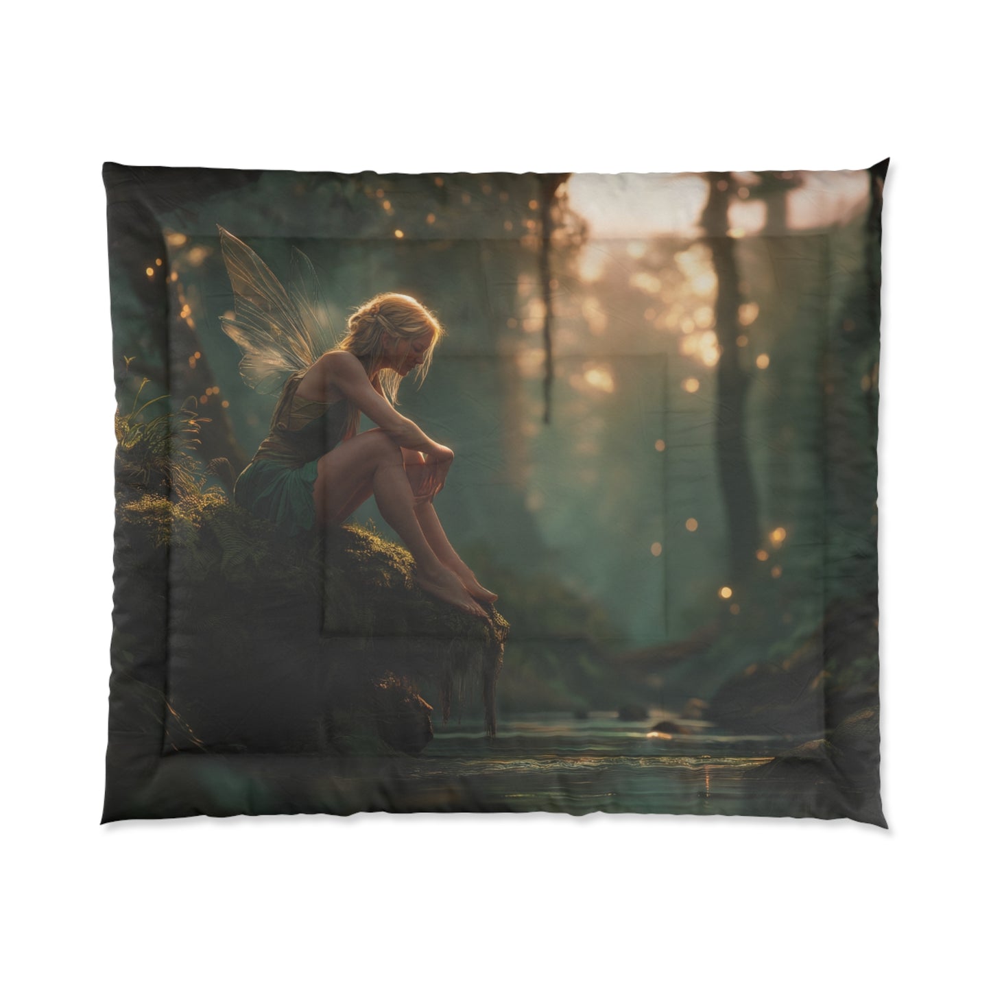 Mossy Bank Fairy Comforter – Golden Hour Forest Dreamscape