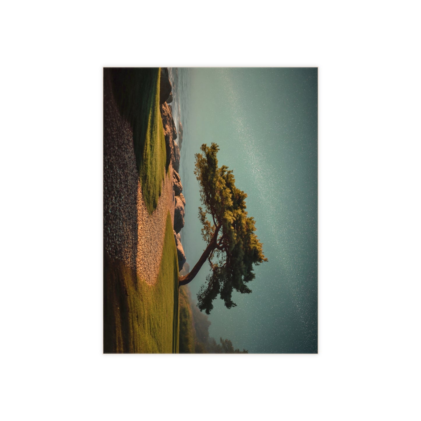Starlit Sentinel Tree Ceramic Photo Tile – Twilight Shore Guardian