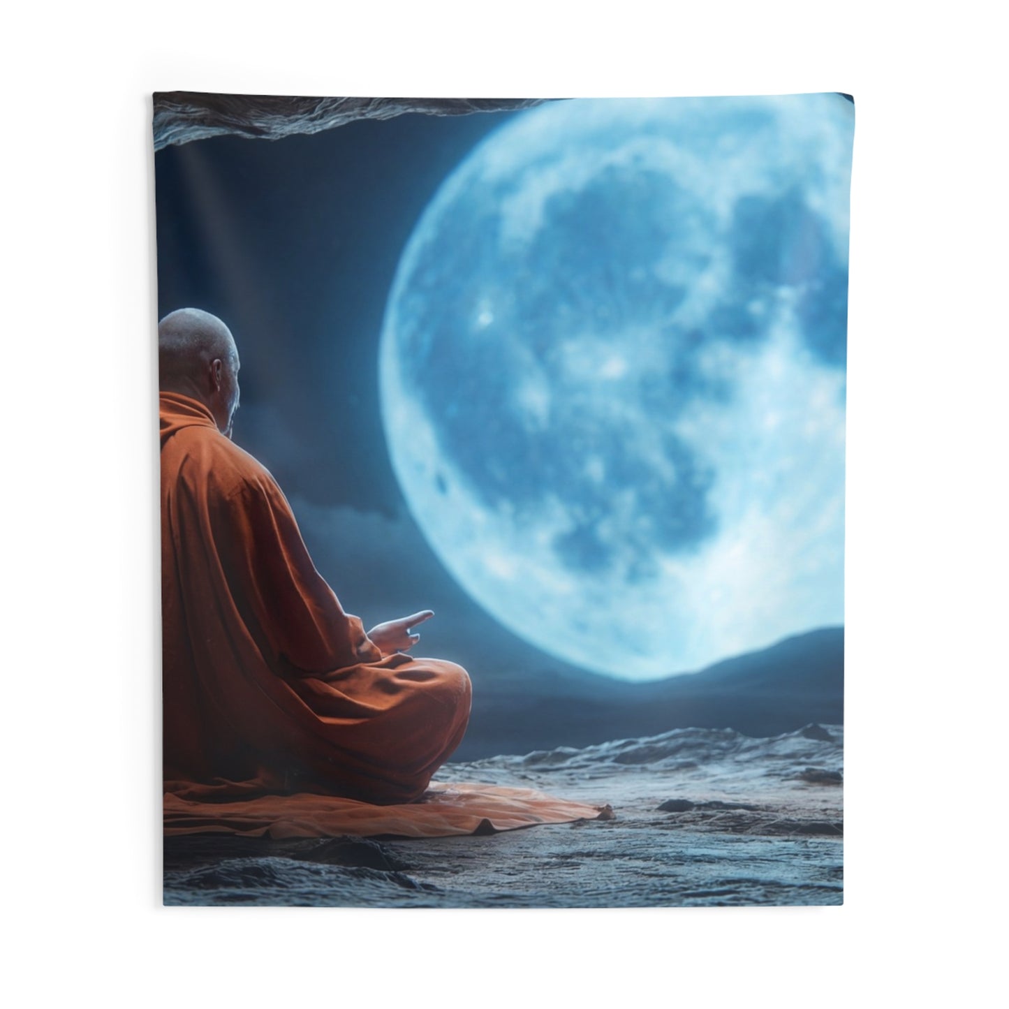 Moonlit Monk Meditation Tapestry – Stillness Beneath the Celestial Dome