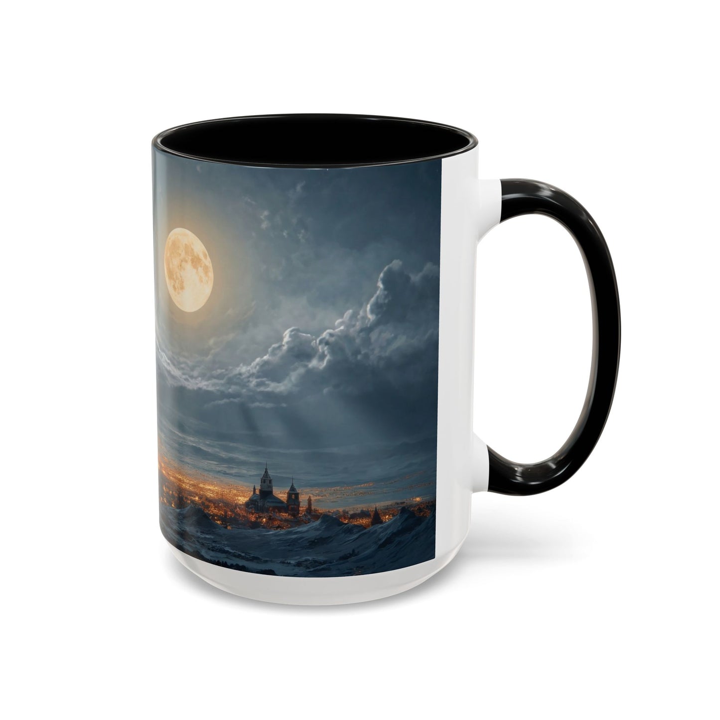 Midnight Sleigh Ride Accent Coffee Mug (11, 15oz) – Warm Glow Over Winter Town