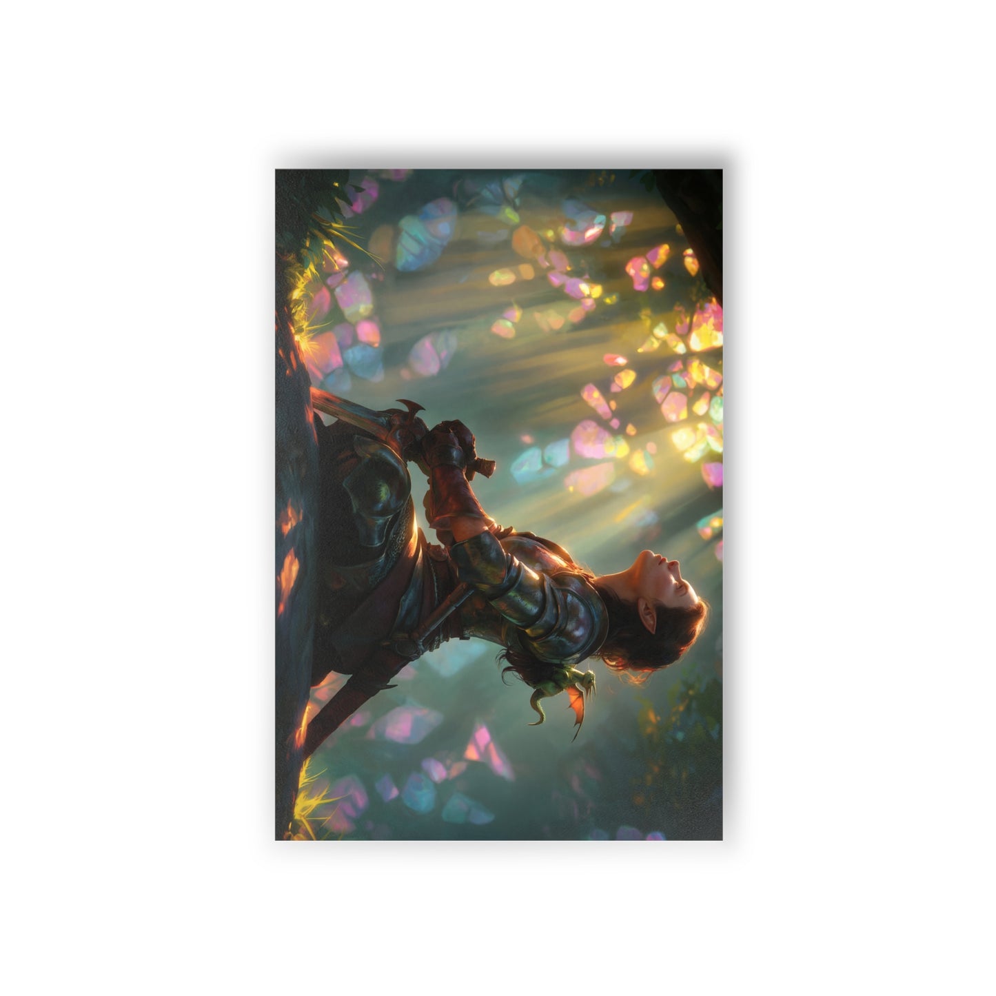 Crystal Grove Knight Postcards (10pcs) – Sunlit Armor and Mini Dragon